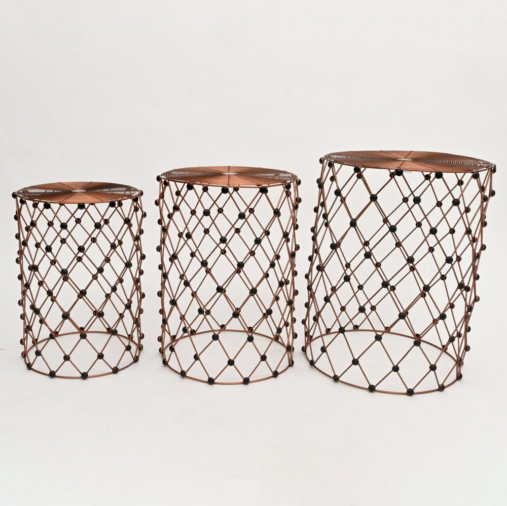 English Elm Rustic Charm Iron Wire Nesting Stool Set of Three for Entryway or Living Room B346P324840