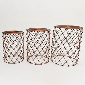 English Elm Rustic Charm Iron Wire Nesting Stool Set of Three for Entryway or Living Room B346P324840