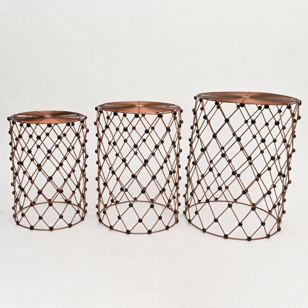 English Elm Rustic Charm Iron Wire Nesting Stool Set of Three for Entryway or Living Room B346P324840