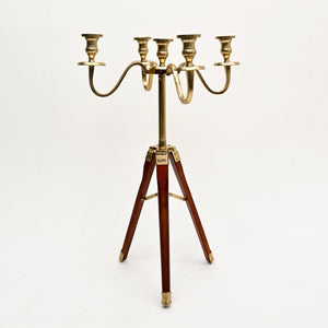 English Elm Elegant Gold Aluminum Tripod Floor Candle Holder with Wood Accent for Living Rooms B346P324860