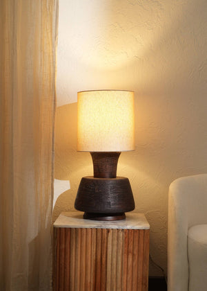 English Elm Handcrafted Wood Base Table Lamp Beige Fabric Shade Warm Glow Bedroom Living Room B346P325420
