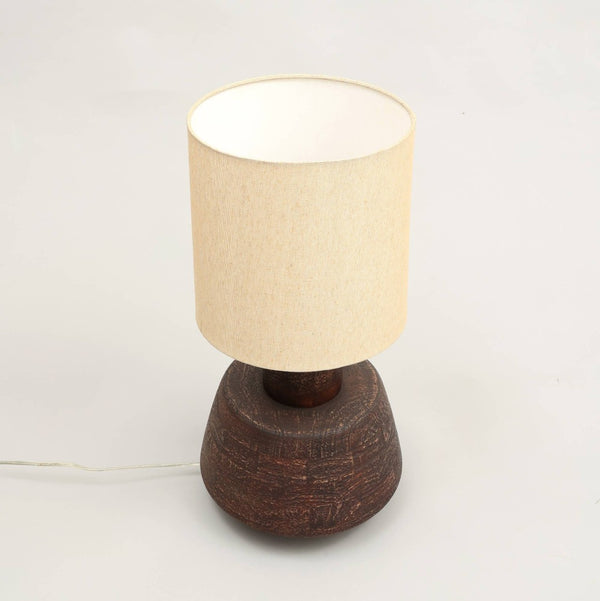 English Elm Handcrafted Wood Base Table Lamp Beige Fabric Shade Warm Glow Bedroom Living Room B346P325420