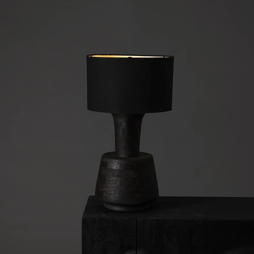English Elm Handcrafted Solid Wood Base Table Lamp with Black Drum Shade for Modern Living Rooms B346P325424