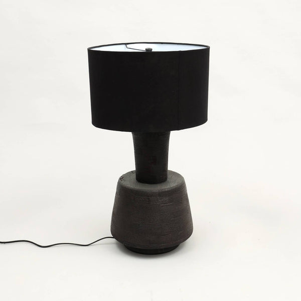 English Elm Handcrafted Solid Wood Base Table Lamp with Black Drum Shade for Modern Living Rooms B346P325424