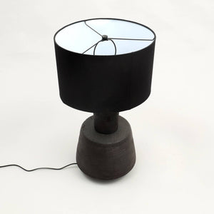 English Elm Handcrafted Solid Wood Base Table Lamp with Black Drum Shade for Modern Living Rooms B346P325424