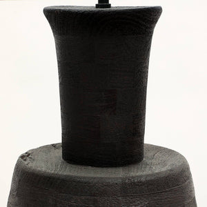 English Elm Handcrafted Solid Wood Base Table Lamp with Black Drum Shade for Modern Living Rooms B346P325424