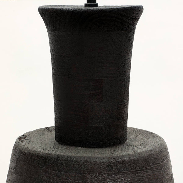 English Elm Handcrafted Solid Wood Base Table Lamp with Black Drum Shade for Modern Living Rooms B346P325424