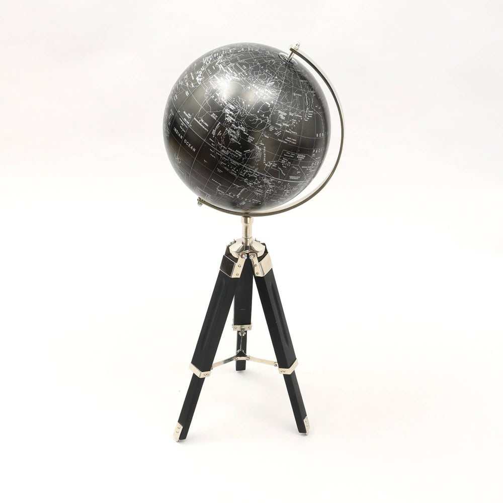 English Elm Tabletop Decorative Globe with Aluminum Tripod Stand Modern Two-tone Desk Accent B346P325478