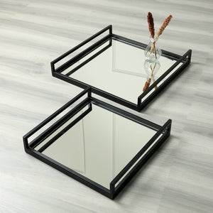 English Elm Handcrafted Glass and Metal Frame Square Serving Tray Set for Elegant Entertaining B346P327272