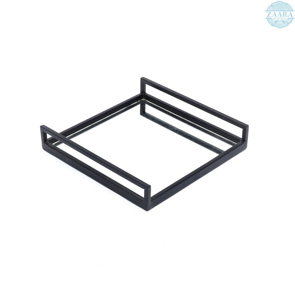 English Elm Handcrafted Glass and Metal Frame Square Serving Tray Set for Elegant Entertaining B346P327272