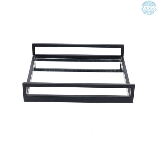 English Elm Handcrafted Glass and Metal Frame Square Serving Tray Set for Elegant Entertaining B346P327272