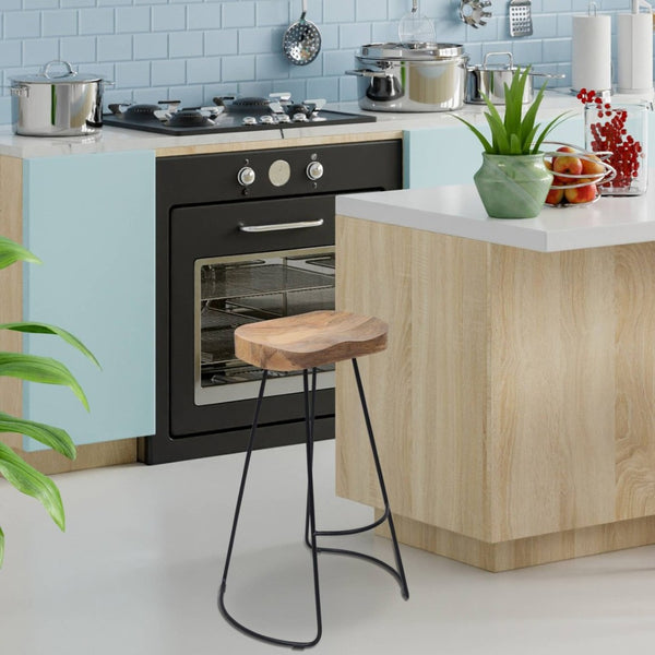 English Elm Brown Saddle Seat Barstool with Matte Black Metal Base for Kitchen or Home Bar B346P335652