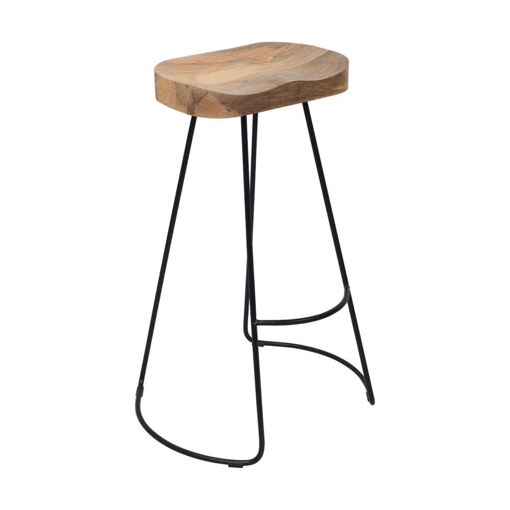 English Elm Brown Saddle Seat Barstool with Matte Black Metal Base for Kitchen or Home Bar B346P335652