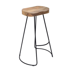 English Elm Brown Saddle Seat Barstool with Matte Black Metal Base for Kitchen or Home Bar B346P335652