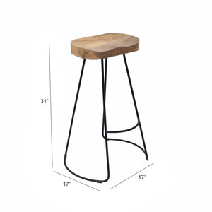English Elm Brown Saddle Seat Barstool with Matte Black Metal Base for Kitchen or Home Bar B346P335652