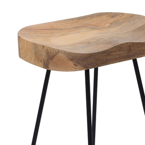 English Elm Brown Saddle Seat Barstool with Matte Black Metal Base for Kitchen or Home Bar B346P335652