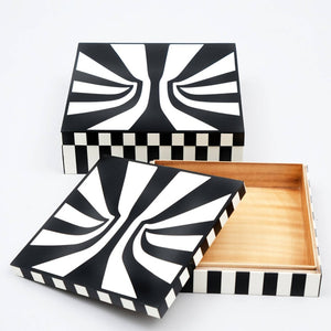 English Elm Hyphnotic Geometric Black White Lidded Box Set Mdf Decor for Console or Coffee Table B346P335653