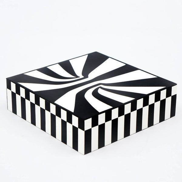 English Elm Hyphnotic Geometric Black White Lidded Box Set Mdf Decor for Console or Coffee Table B346P335653