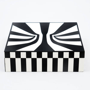 English Elm Hyphnotic Geometric Black White Lidded Box Set Mdf Decor for Console or Coffee Table B346P335653