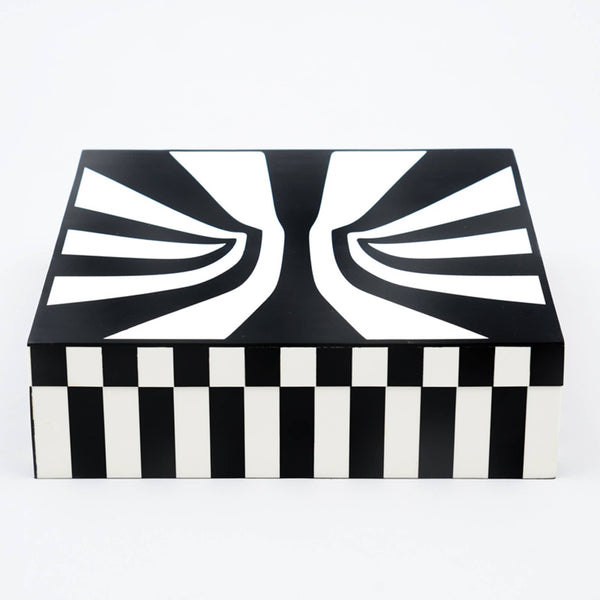 English Elm Hyphnotic Geometric Black White Lidded Box Set Mdf Decor for Console or Coffee Table B346P335653