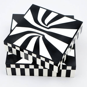 English Elm Hyphnotic Geometric Black White Lidded Box Set Mdf Decor for Console or Coffee Table B346P335653