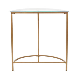 English Elm D-shaped Glass Top Console Table with Gold Metal Base for Entryway or Hallway B346P335654