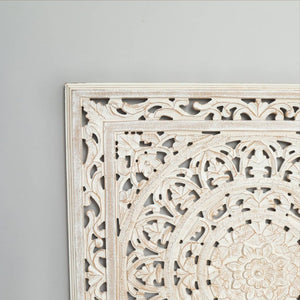 English Elm White Handcrafted Geometric Wood Wall Panel Large Square Statement Art for Any Room B346P356171