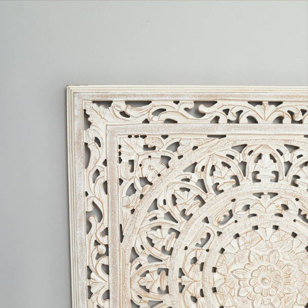 English Elm White Handcrafted Geometric Wood Wall Panel Large Square Statement Art for Any Room B346P356171