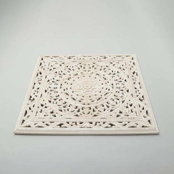 English Elm White Handcrafted Geometric Wood Wall Panel Large Square Statement Art for Any Room B346P356171