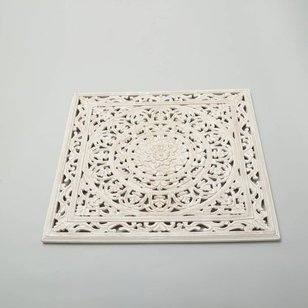 English Elm White Handcrafted Geometric Wood Wall Panel Large Square Statement Art for Any Room B346P356171