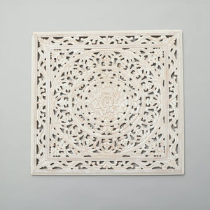English Elm White Handcrafted Geometric Wood Wall Panel Large Square Statement Art for Any Room B346P356171