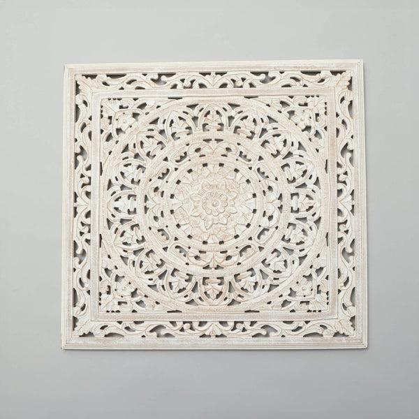 English Elm White Handcrafted Geometric Wood Wall Panel Large Square Statement Art for Any Room B346P356171