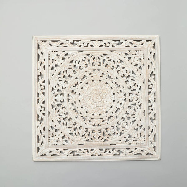 English Elm White Handcrafted Geometric Wood Wall Panel Large Square Statement Art for Any Room B346P356171
