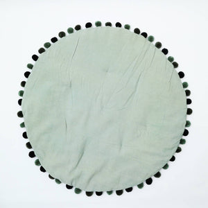 English Elm Cotton Velvet Round Playmat with Pom Trim for Nursery and Playroom Floors B346P392323