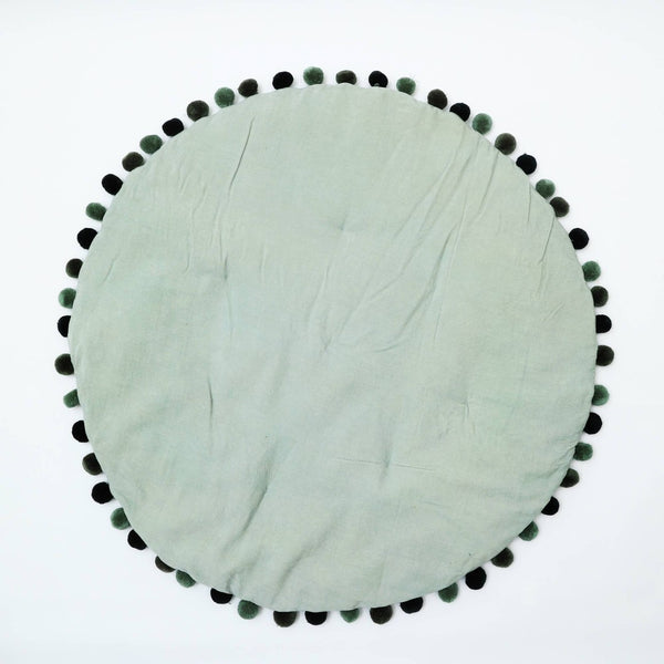 English Elm Cotton Velvet Round Playmat with Pom Trim for Nursery and Playroom Floors B346P392323