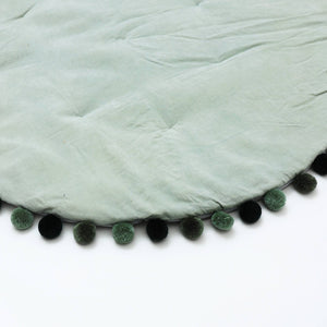 English Elm Cotton Velvet Round Playmat with Pom Trim for Nursery and Playroom Floors B346P392323