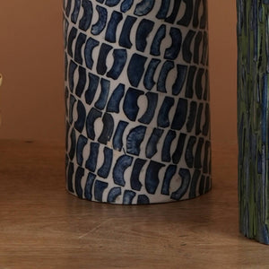English Elm Elegant Blue Bone Artisan Candle Stand with Resin Inlay and Metallic Silver Top B346P392361