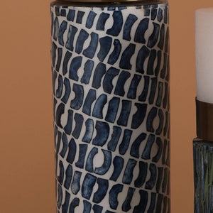 English Elm Elegant Blue Bone Artisan Candle Stand with Resin Inlay and Metallic Silver Top B346P392361