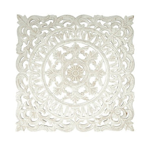 English Elm White Handcrafted Wooden Wall Panel Artisan Square Accent for Living Room or Bedroom B346P392396