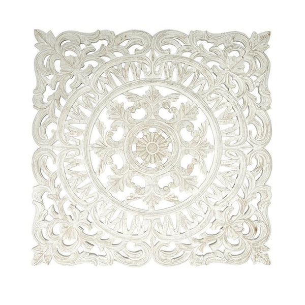 English Elm White Handcrafted Wooden Wall Panel Artisan Square Accent for Living Room or Bedroom B346P392396