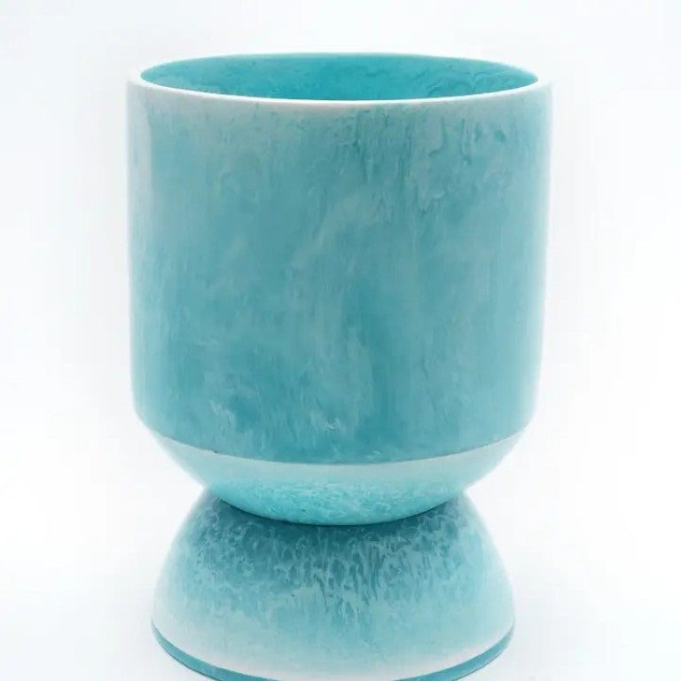 English Elm Decorative Ocean Blue Resin Vase with Glossy Finish and Ball Feet Sculptural Accent B346P392408