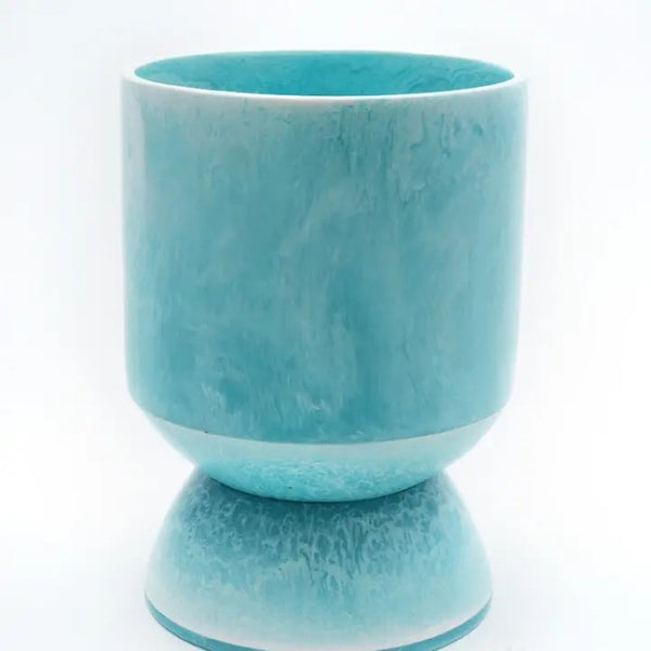 English Elm Decorative Ocean Blue Resin Vase with Glossy Finish and Ball Feet Sculptural Accent B346P392408