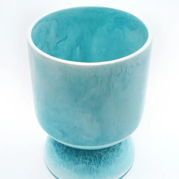 English Elm Decorative Ocean Blue Resin Vase with Glossy Finish and Ball Feet Sculptural Accent B346P392408