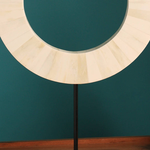 English Elm Baywood Bone Inlay Circular Sculpture Ivory Ring on Iron Rod Minimalist Decor B346P400478