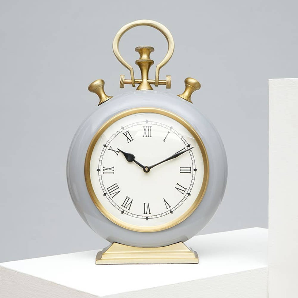 English Elm Grey and Gold Aluminum Desk Clock Sculptural Two Tone Glam Accent for Modern Interiors B346P400496