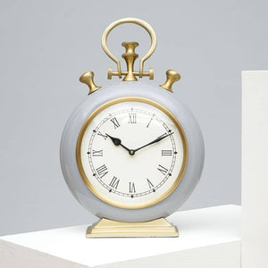 English Elm Grey and Gold Aluminum Desk Clock Sculptural Two Tone Glam Accent for Modern Interiors B346P400496