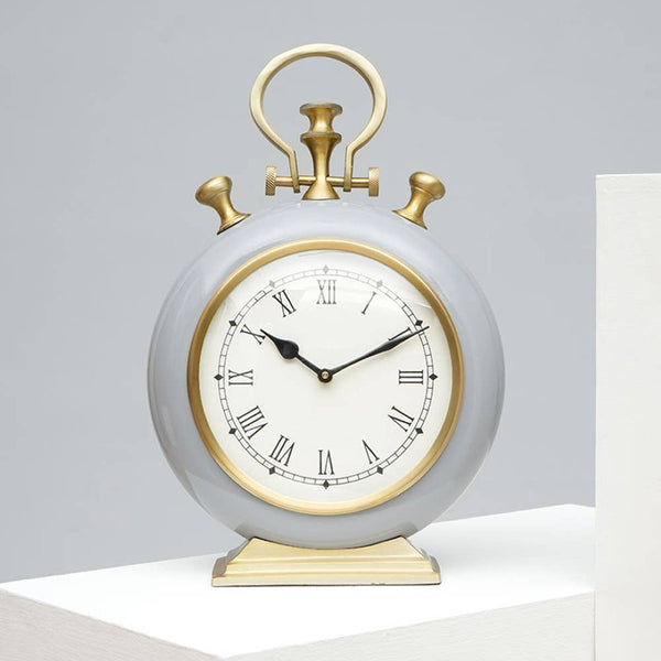English Elm Grey and Gold Aluminum Desk Clock Sculptural Two Tone Glam Accent for Modern Interiors B346P400496