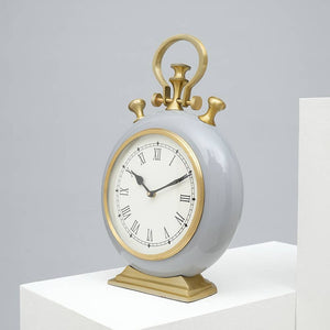 English Elm Grey and Gold Aluminum Desk Clock Sculptural Two Tone Glam Accent for Modern Interiors B346P400496
