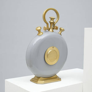 English Elm Grey and Gold Aluminum Desk Clock Sculptural Two Tone Glam Accent for Modern Interiors B346P400496