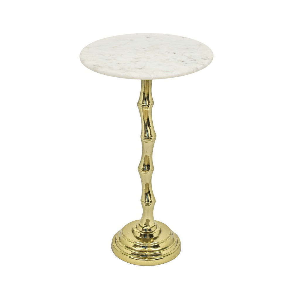English Elm Gold Marble Top Accent Table with Sculptural Bamboo Aluminum Base for Living Room B346P515495